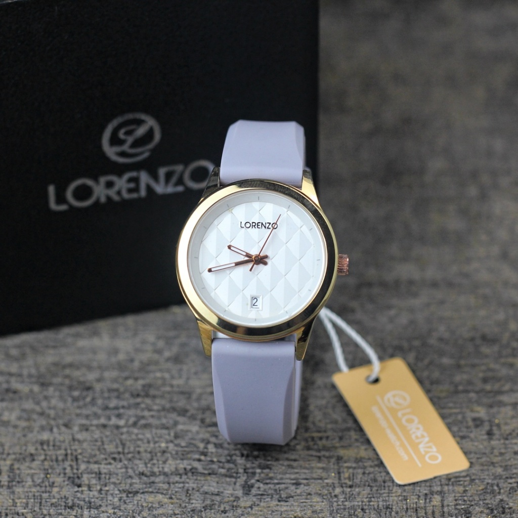 Jam tangan Lorenzo 1034 tali rubber/karet tanggal aktif analog original wanita