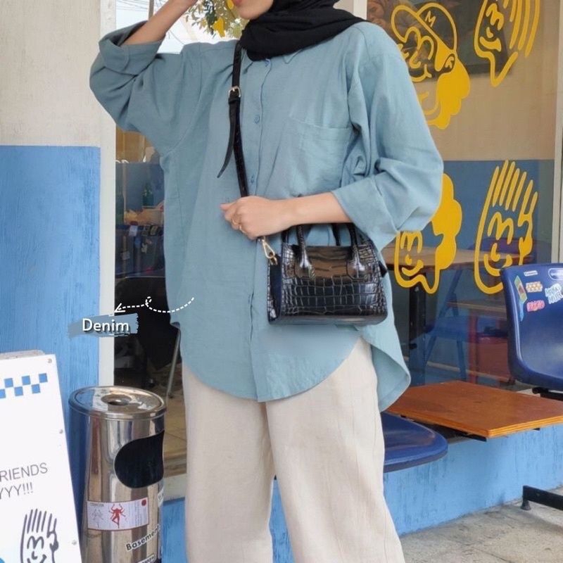 Kemeja Linen Oversize Ld 120 Dan Ld 130 Baju Atasan Wanita Kekinian