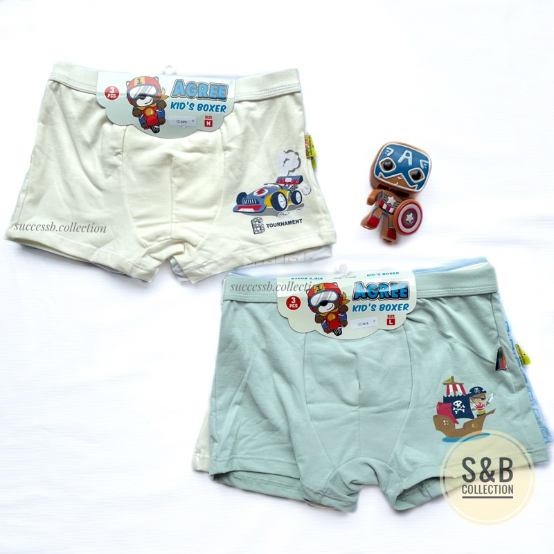 [1 Pack / 3 Pcs] Boxer Anak Cowo Laki-Laki Agreekids A618 Original, Boxer Anak Cowok Bahan Katun Mot
