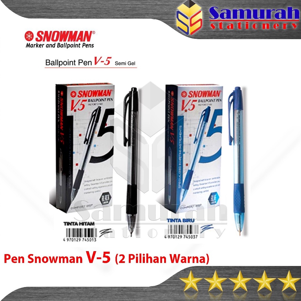 

KODE B7N8 Pulpen Snowman V5 7 mm Lusin Ball Pen 7 Cetek V 5 Hitam Biru Pak