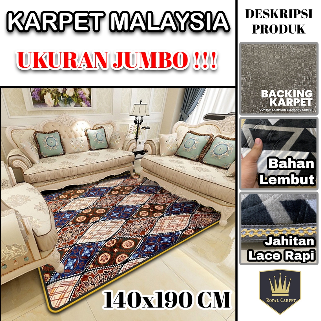 Royal Home COD - Karpet Malaysia Ukuran Jumbo 140x190 / Karpet Malaysia HALUS Kualitas Premium