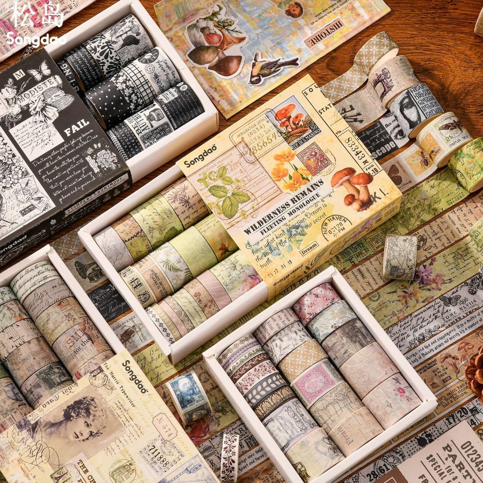 

MAPLESOL2 Rolls WASHI TAPE BOX VINTAGE COLOURFUL AESTHETIC Washi Tape Decor Jurnal Dekor Masking Tape Scrapbook DIY Deco Sticker Stiker Bujo scrapbook journal junk Jurnal Buku Diary sticker Retro KODE Y5X1