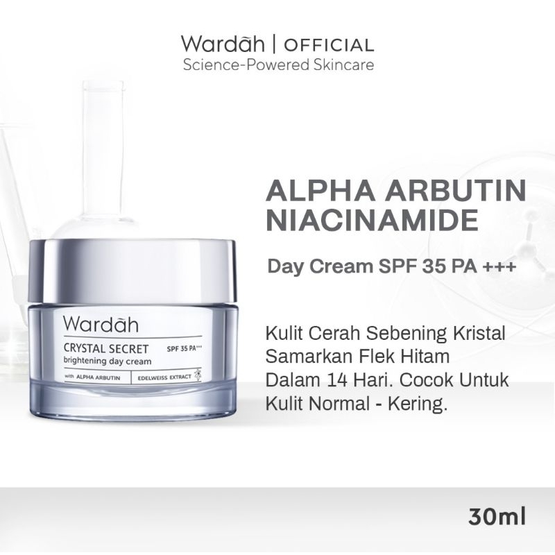 Wardah Crystal Secret Brightening Day Cream - Krim Siang dengan Ekstrak Edelweiss dan Niacinamide - 