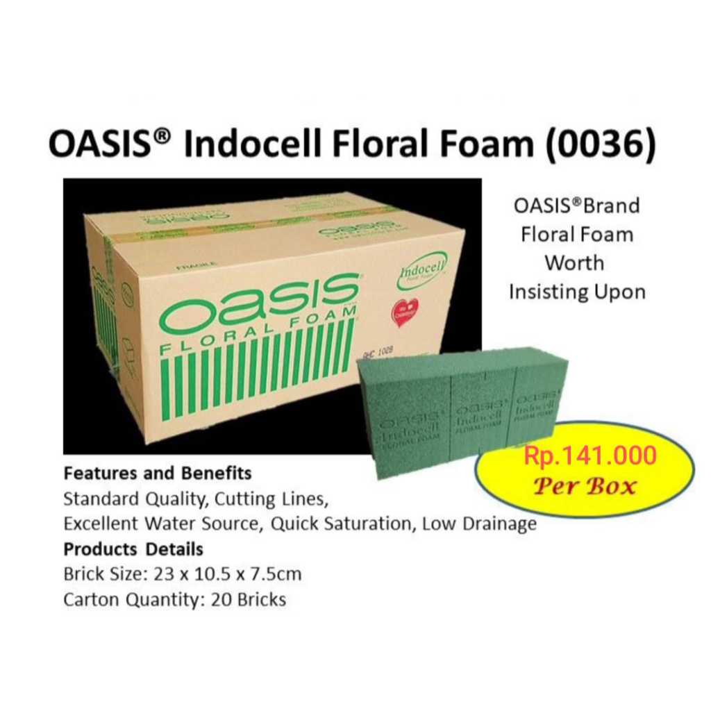 Oasis Floral Foam Moss Indocell Savana Wasis Basah Isi 20Pcs/Dus Barang Florist Fresh Flower 0036