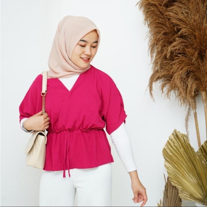 Atasan Wanita Crop Serut Flower Blouse Blus Wanita Kekinian
