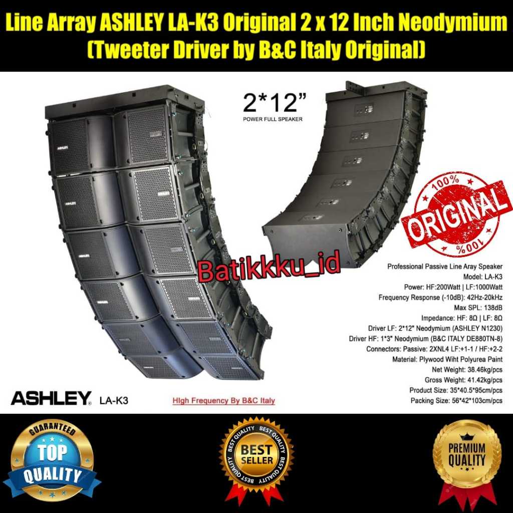 Line Array Speaker ASHLEY LA K3 LAK3 LA-K3 Original B&C Italy 2 x 12 Inch Neodymium