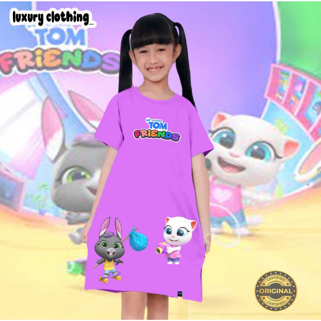 Baju Dress Tunik Anak Gambar Angela & Becca Talking Tom And Friends Bahan Premium