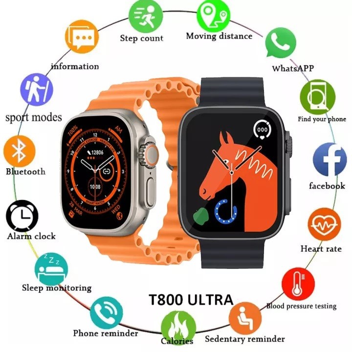 Jam Tangan Smartwatch T800/S8 Ultra Wireless Charging Bluetooth Full Touch Screen Waterproof