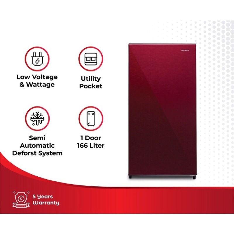 Sharp Kulkas SJ-X185M-SR Red 1 Pintu Kapasitas 166L/157L Kulkas Refrigerator