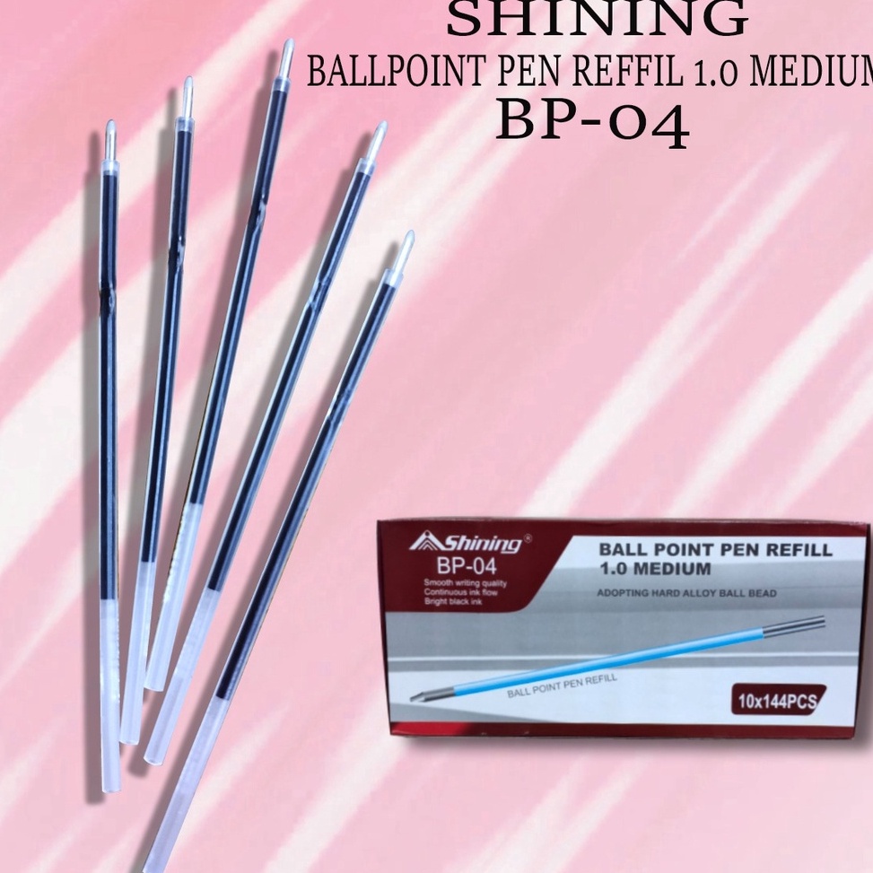 

Isi ulang pulpen tinta Ballpoint Pen Reffil Shining ukuran Medium 1 isi 144 pcs KODE U1L3