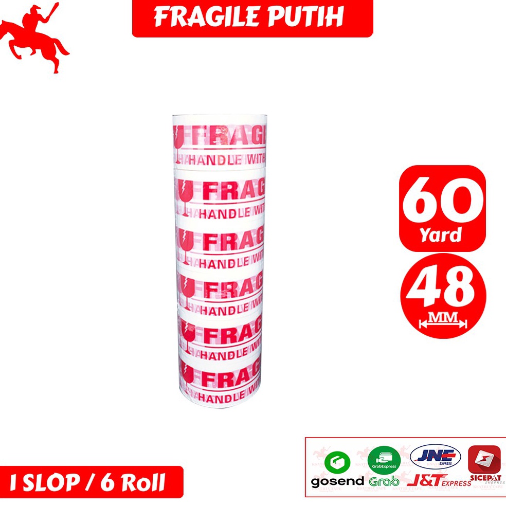 

KODE L9R Lakban OPP Tape Lakban Fragile Putih KSATRIA Tape 6 Yard 1 Slop