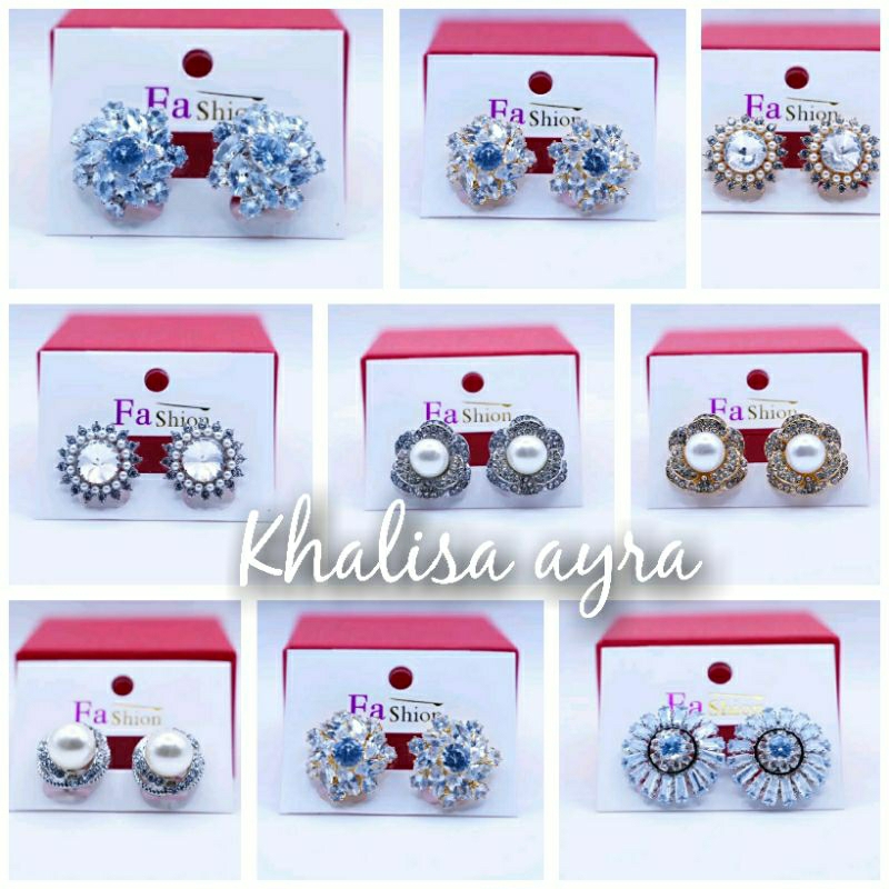 Anting jepit penganten mata zircon/giwang jepit/anting hijab bridesmade