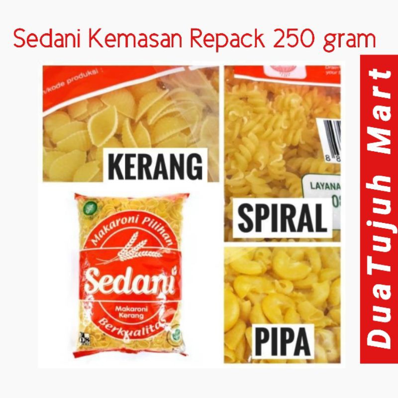 

Sedani Makaroni kemasan 250 gram Repack/Pipa/Spiral/Kerang