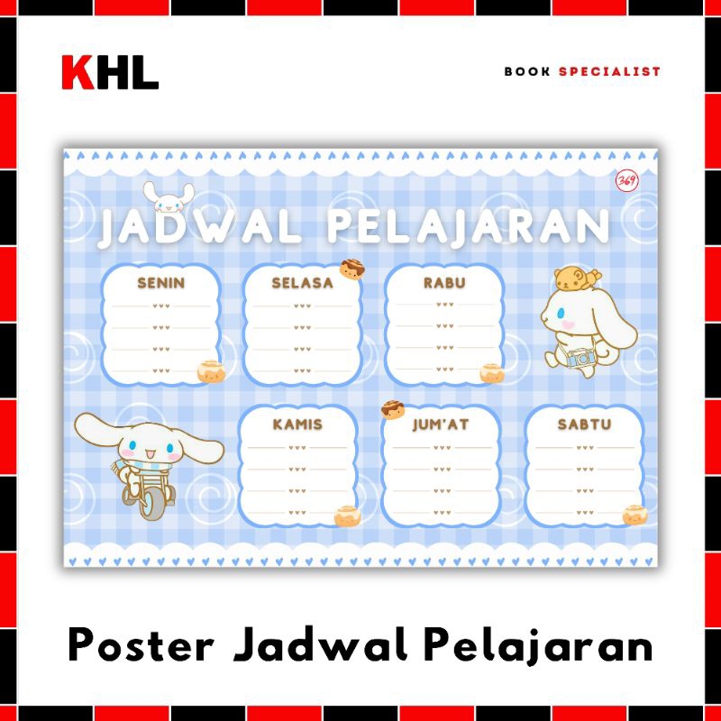

KHL - Poster Jadwal Pelajaran / Class Schedule KARAKTER - Cinnamoroll - SANRIO JADWAL PELAJAR SD SEKOLAH ANAK SMP