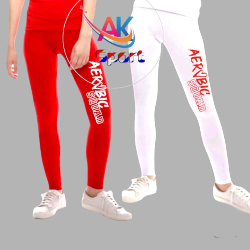 legging panjang aerobik merah putih/legging panjang olahraga senam/legging panjang olahraga gym lari