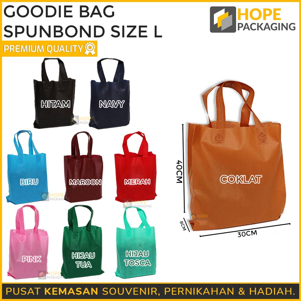 

CUCI GUDANG Tali Tas Kain Spunbond Goodie Bag Kantong Goodie Polos Souvenir Event Murah Size M dan L