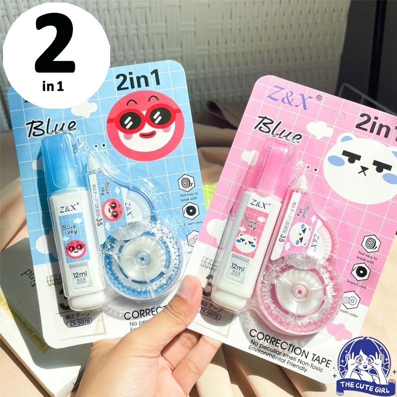 

Tip ex Set Cair kertas warna pastel correction tape 2 in 1 Tip ex Niall Correction Roll and Cair motif Lucu Imut Terbaru READY - Stazionario