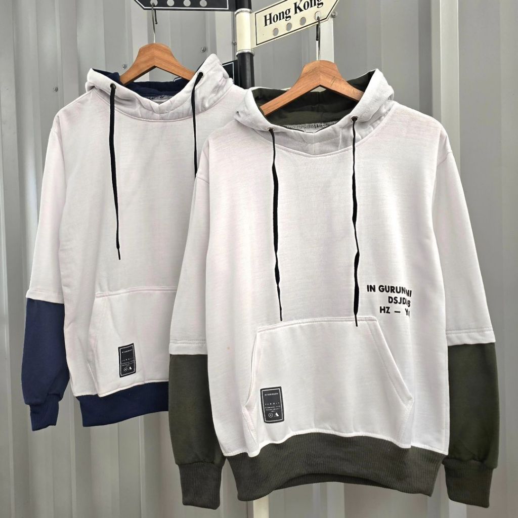 NOUSKA - WHITE COMBY HOODIE Sweater Wanita Pria Hoodie Cassual Warna Putih Switer Cewek Cowok