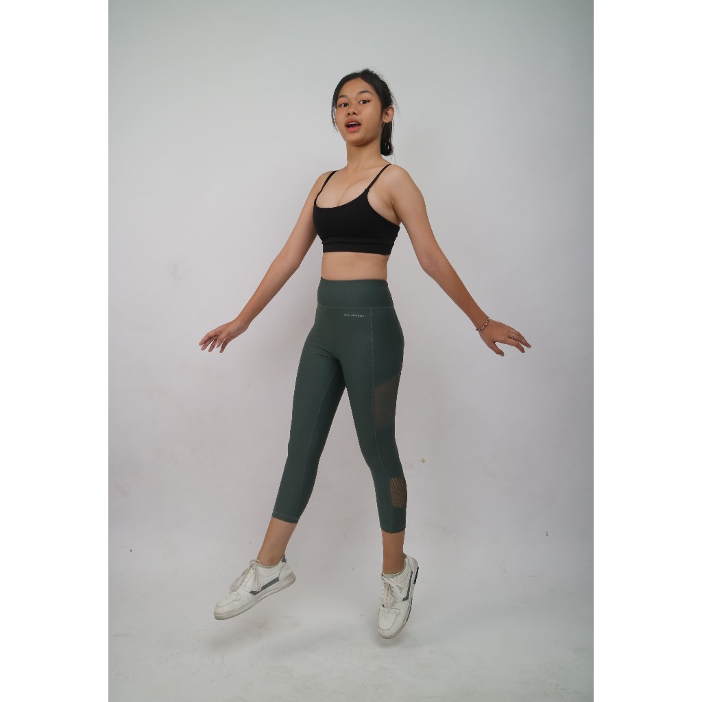 PLVD Celana Legging Mesh 7/8 Anko Legging Capri High Waist Sport Yoga