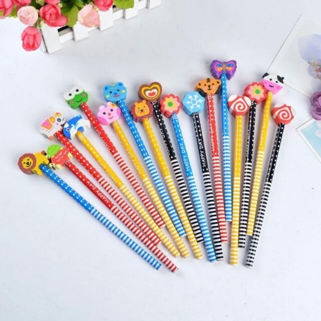 

Pensil Karakter Kartun Cute Motif Garis Polkadot Pensil Karakter Penghapus Pensil Lucu Ada Penghapus 3D Pensil Fancy Unik