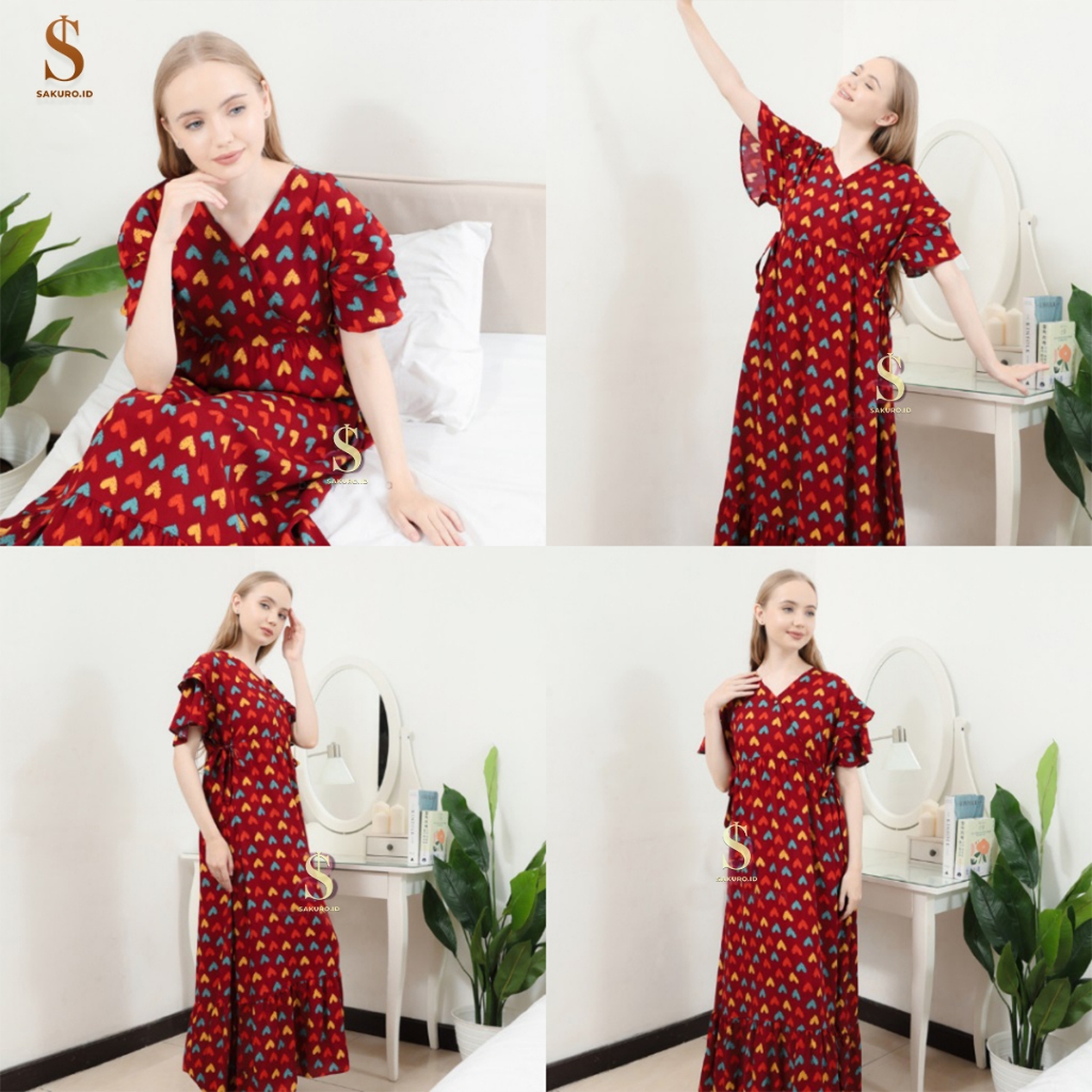 Daster Kimono Sesilia Rayon Premium Model Ruffle Kekinian