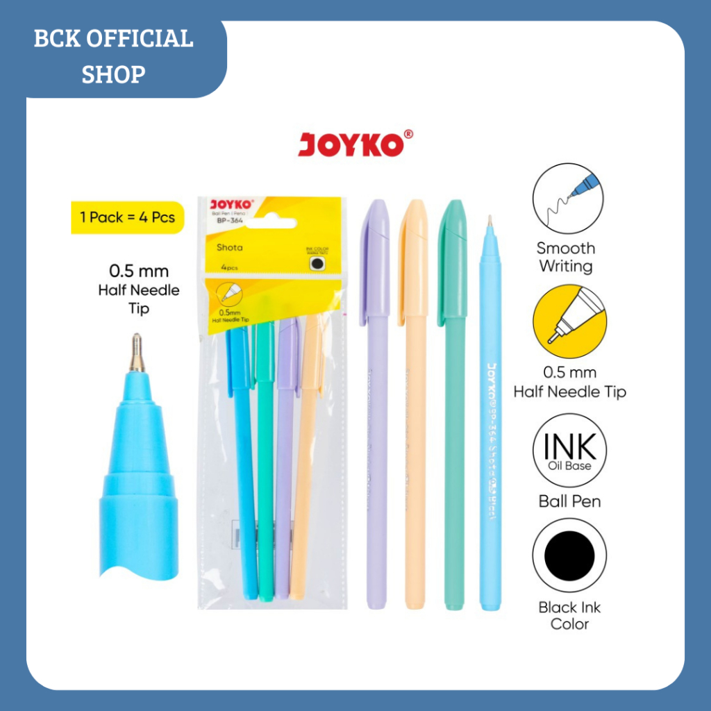 

Ball Pen Pulpen Pena Joyko BP-364 Shota 0.5 mm 1 Pack 4 Pcs