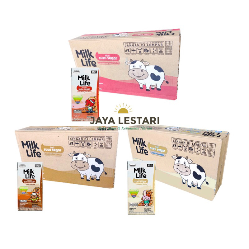 

Milk Life Susu UHT (Isi 40/Karton) (115ml) (3 Varian Rasa)