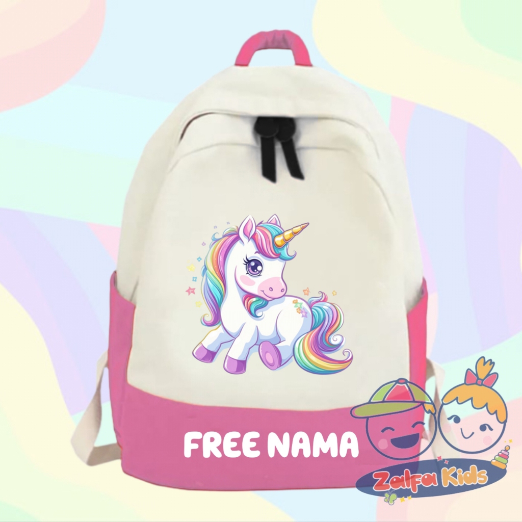 TAS RANSEL SEKOLAH ANAK UNICORN RAINBOW - GRATIS PAKAI NAMA ANAK