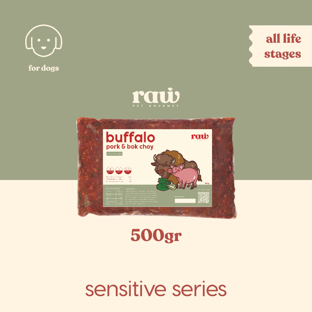 BUFFALO, PORK & BOKCHOY // Raw Pet Gourmet // Makanan Anjing