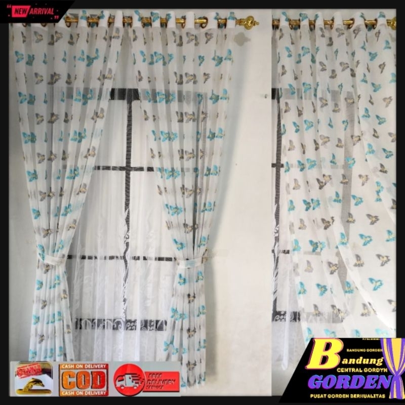 Lotsoolup Gorden Jendela Vitrase Ruby Ruby Bordir Motif Kupu Kupu Model Smokring Ukuran L140T200Cm