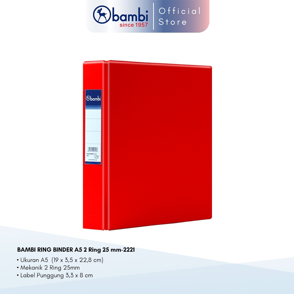 

Bambi Ring Binder A5 2 Ring D-Type Red SMALL SIZE 25 mm