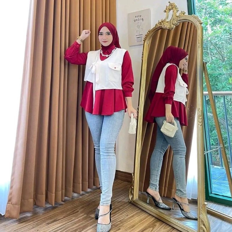 ATASAN BLOUSE MERAH PUTIH AGUSTUSAN CRINKLE AIRFLOW PREMIUM