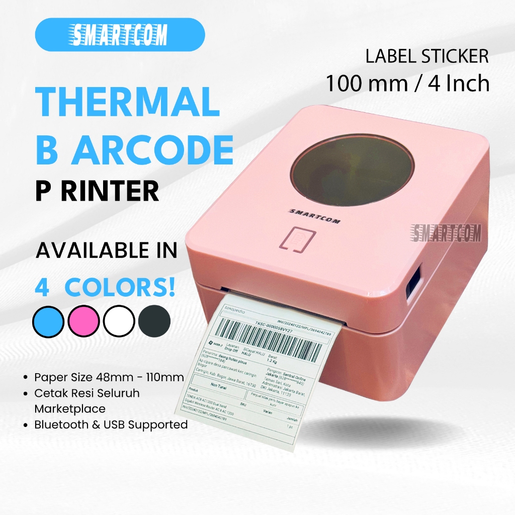 < SMARTCOM > Printer Barcode Thermal Label Resi 4 Inch Barcode Printer Bluetooth Thermal 100mm