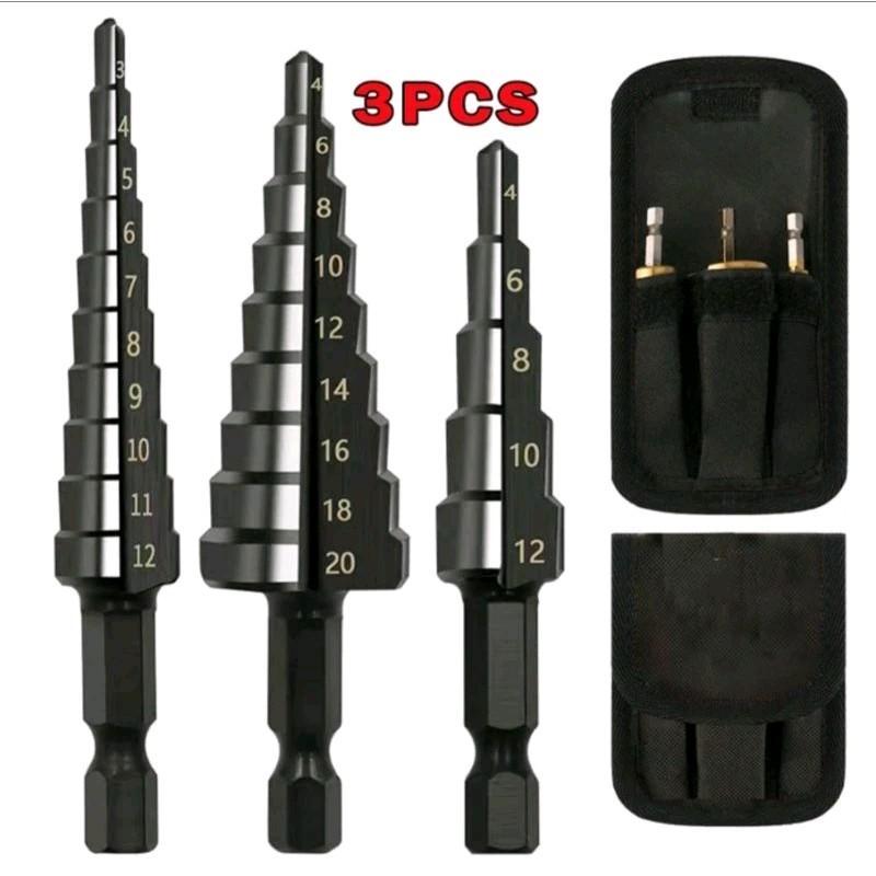 Mata Bor Pagoda Untuk Baja 3 Pcs Spiral HSS Steel Titanium Coated Mata Bor Pagoda Besi