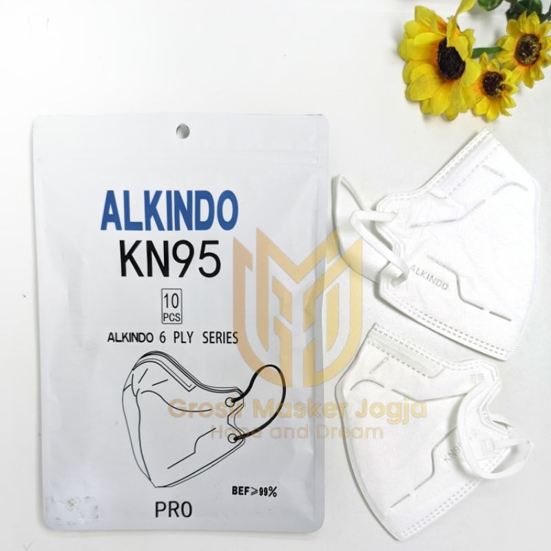 Masker KN95 Pro 6 Ply Series Alkindo Hitam Putih isi 10 Pcs Box Pack
