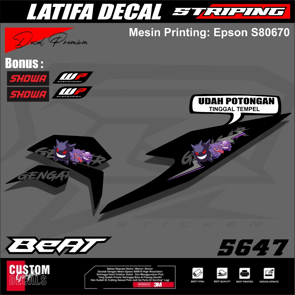 STRIPING SIMPEL BEAT DELUXE BEAT STREET GENGAR POKEMON SUDAH DI CUTTING TINGGAL TEMPEL - STICKER BEA