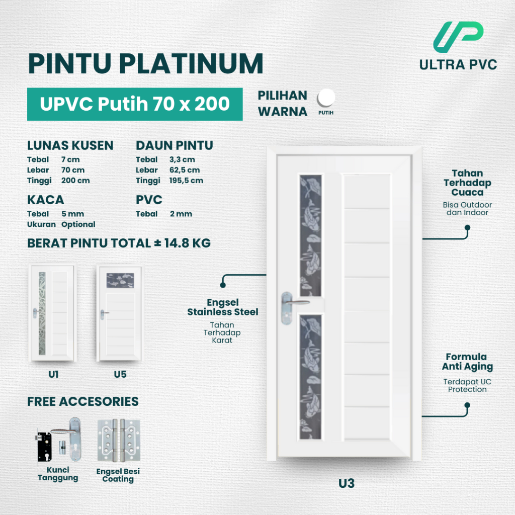 PINTU PLATINUM UPVC - PUTIH // PINTU KAMAR // PINTU KAMAR MANDI // PINTU RUMAH