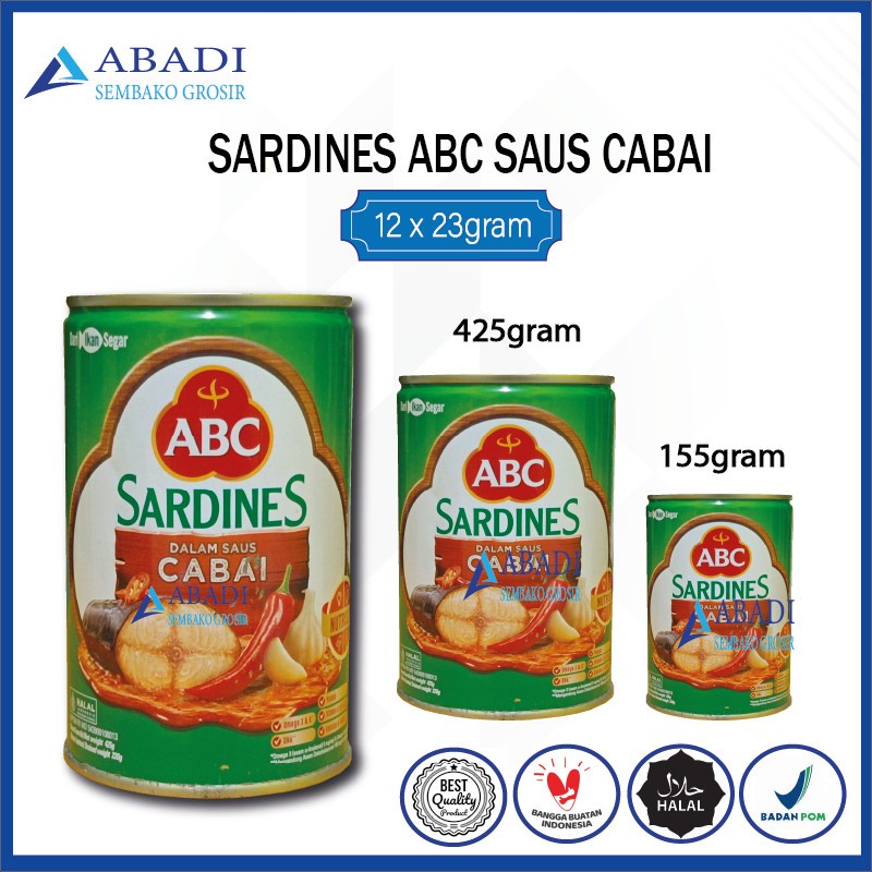 

Sarden ABC 155 GRAM - SARDINES ABC Saus Cabai Cabe 155gram Makanan Instan Kaleng Kecil