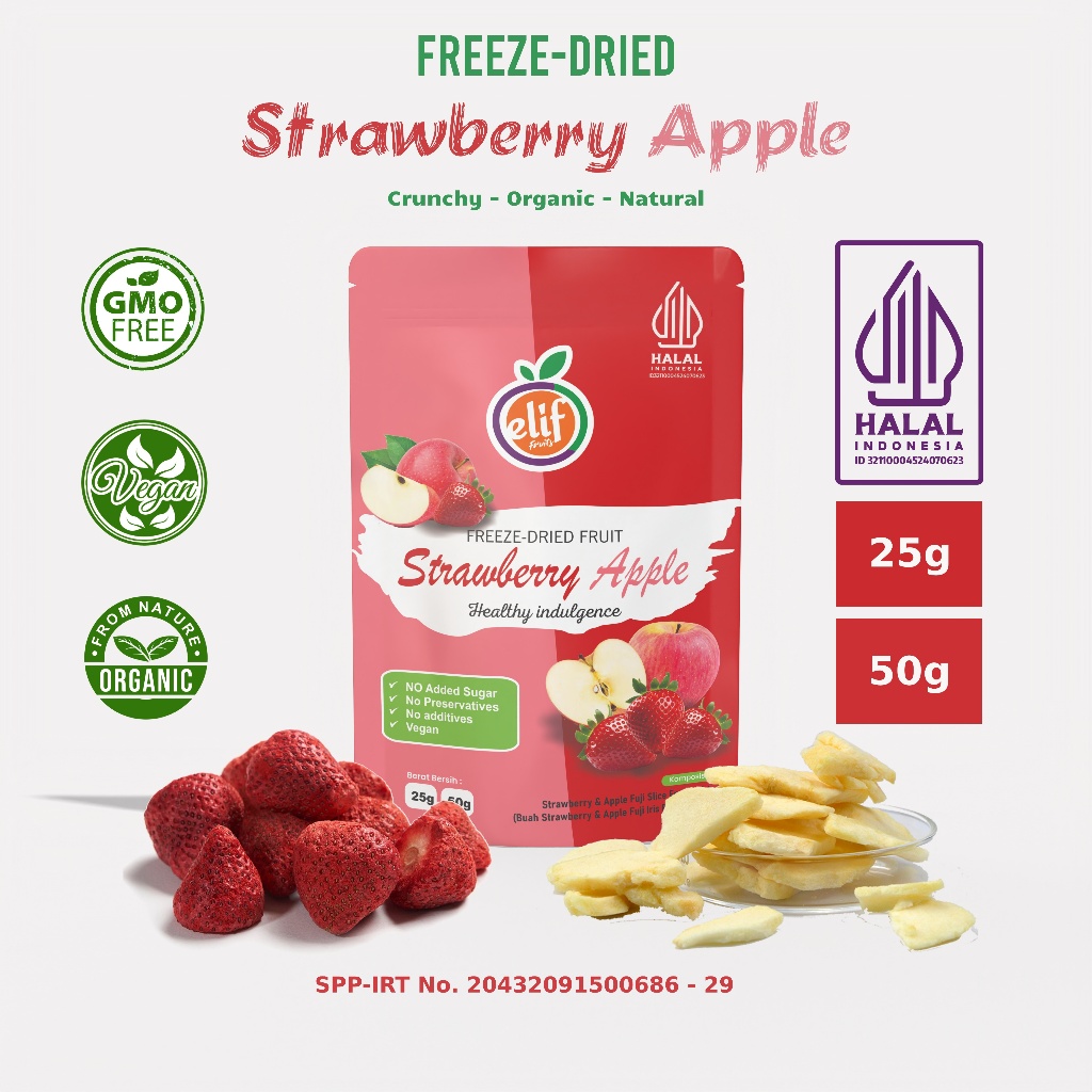 

ELIF FRUITS Freeze Dried Strawberry Apple Crisp Strawberry Apple Beku-Kering Krispy