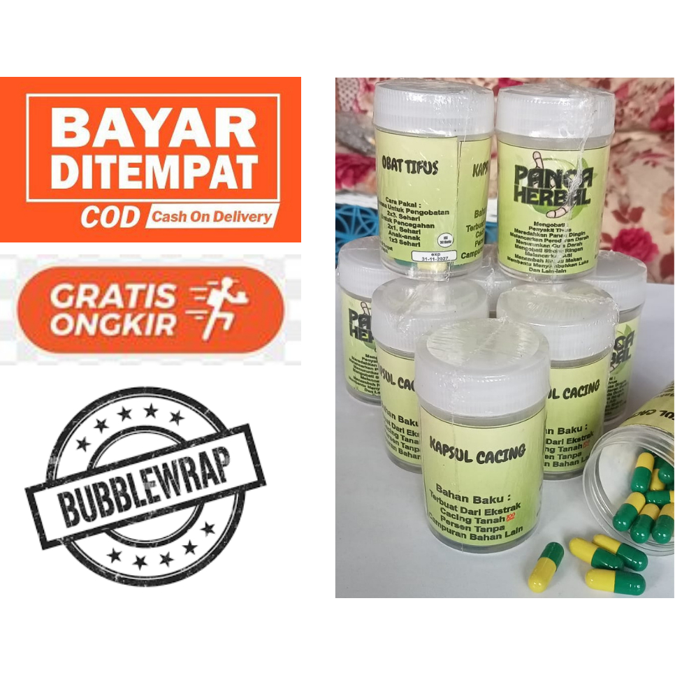kapsul cacing untuk obat tifus ,mag,imun tubuh isi 18 pcs