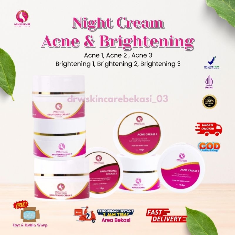 DRW Skincare Ecer Krim Malam Acne 1 Acne 2 Acne 3 Krim Malam Brightening 1 Brightening 2 Brightening