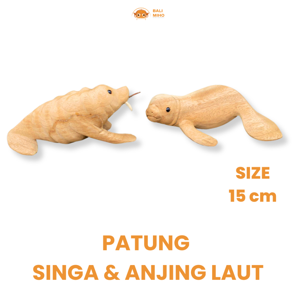 Patung Anjing Laut dan Singa Laut Kayu 15 cm - Patung Anjing Laut Kayu - Patung Singa Laut Kayu - Pa