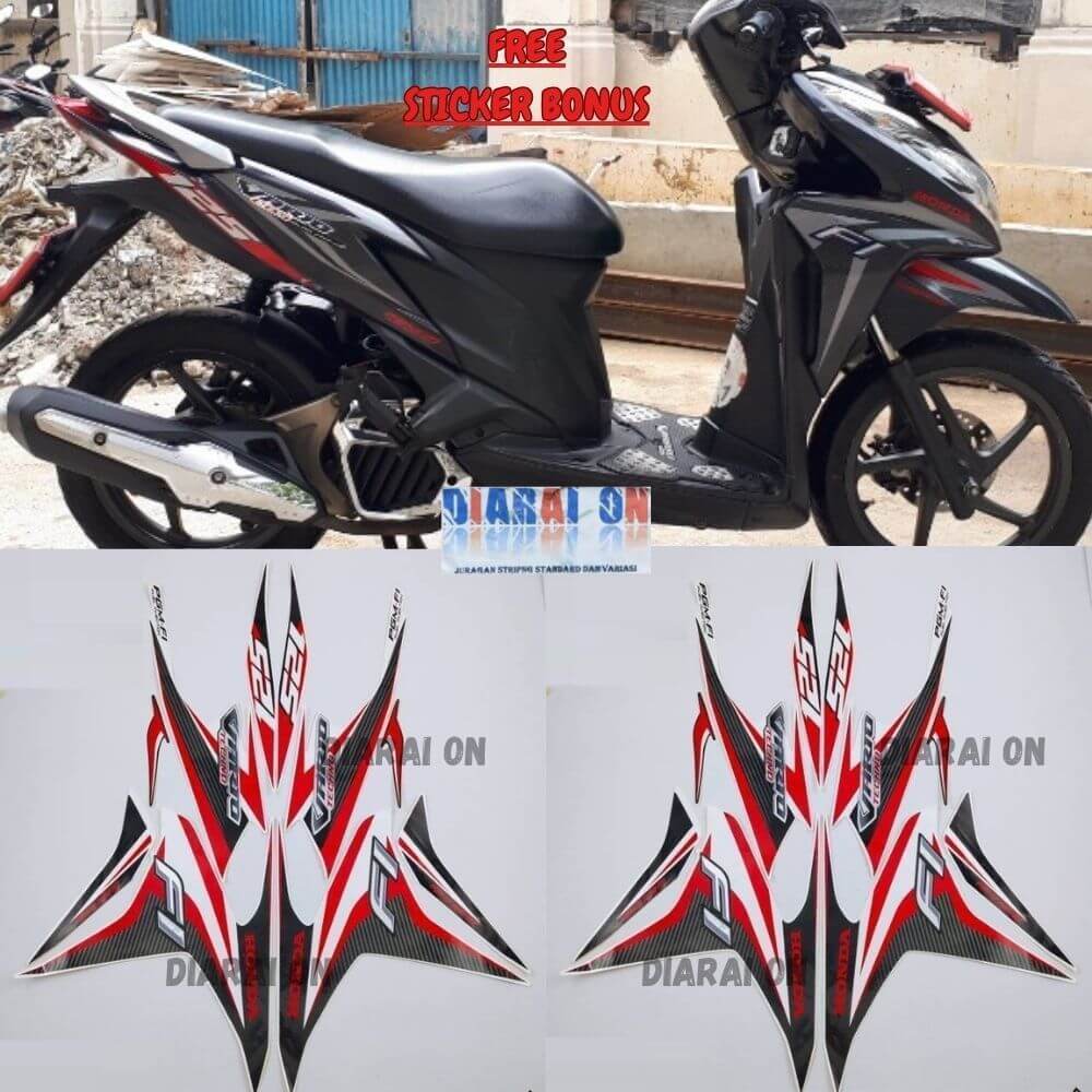 Striping Stiker Honda Vario Techno 125 2014 2015 - Vario 125 Techno Putih Merah Murah