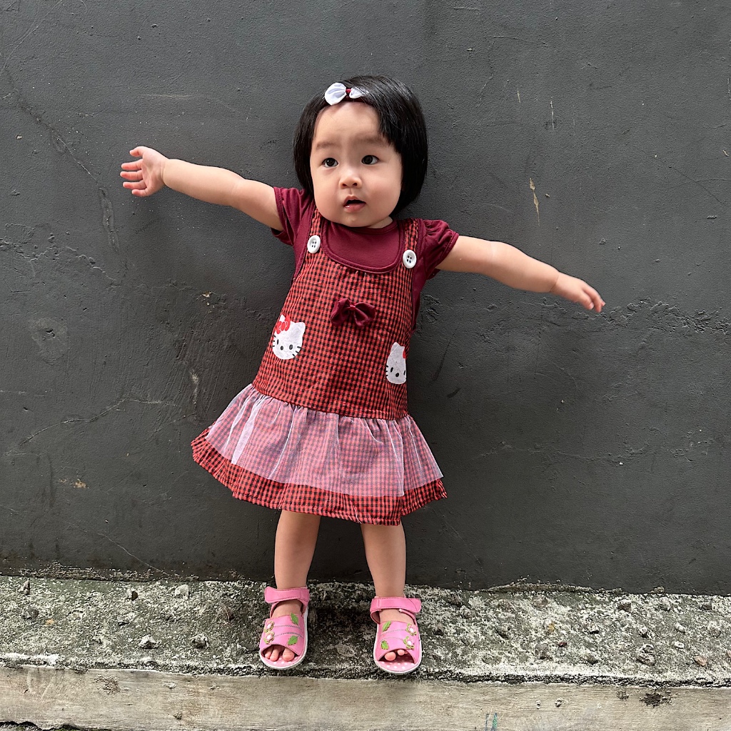 Stelan Pakaian 3-12 Bulan Baju Dress Jumper Kodok Overal Bando Anak Bayi Perempuan