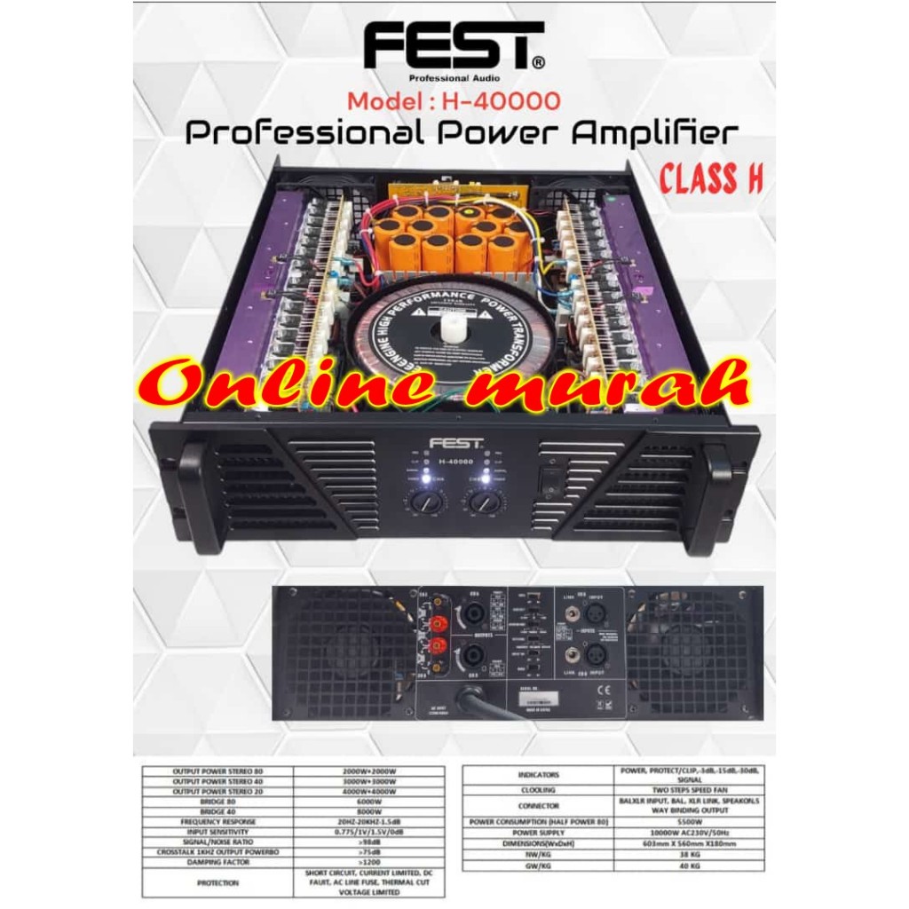 power amplifier fest h40000 / h 40000 class h 2000 watt x2 original