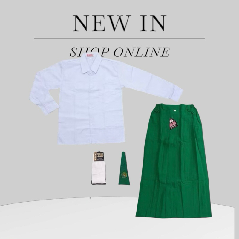 seragam sekolah sd SETELAN SERAGAM SEKOLAH SD MI ANAK PEREMPUAN BAJU PUTIH PANJANG ROK HIJAU PANJANG
