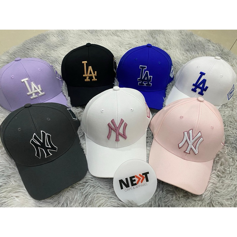 Topi Korea NY Yankees LA Dodgers Stamp Pastel Baseball Cap - Topi Lengkung Bilaseball Wanita Kado Ce
