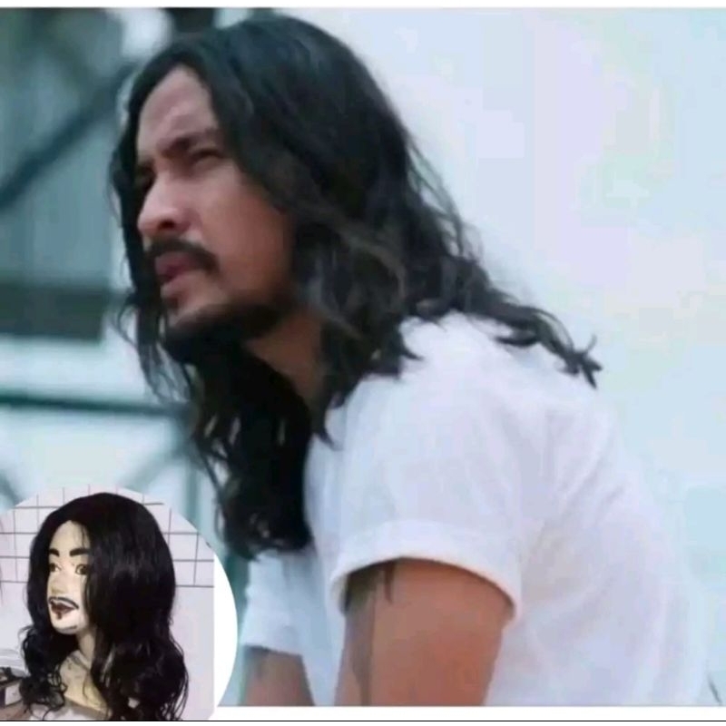 WIG PRIA / RAMBUT PALSU PRIA PANJANG GONDRONG HITAM / WIG KRITING PRIA