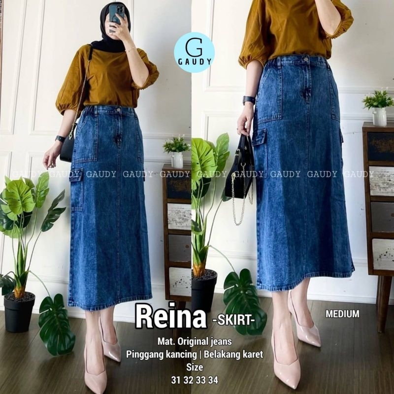 Reina Rok Span Cargo Jeans Pinggang Karet By Gaudy