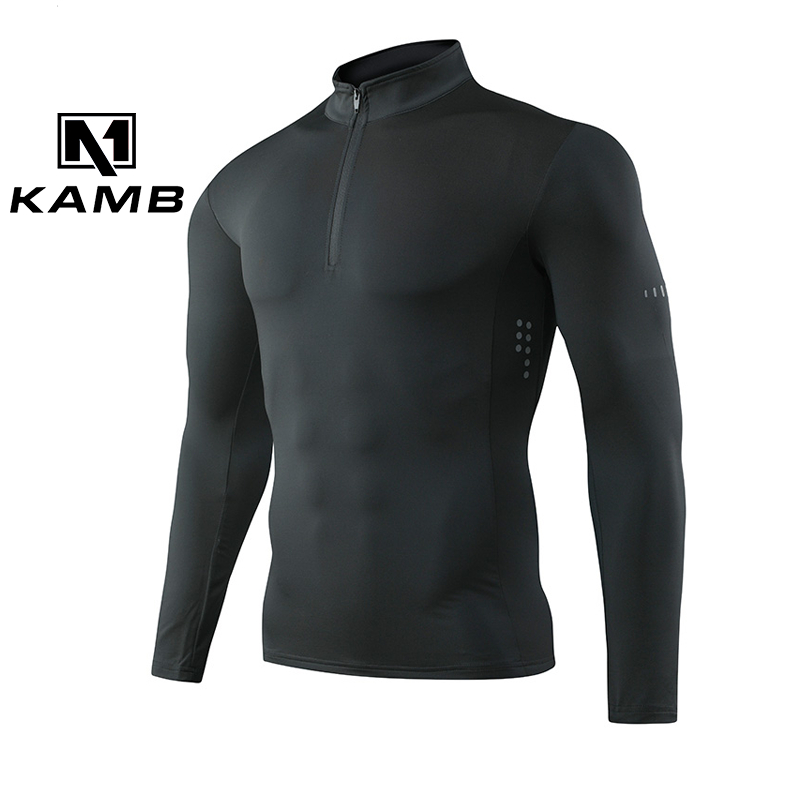 KAMB Kaos Lengan Panjang Pria Gym Fitness Kain Poliester